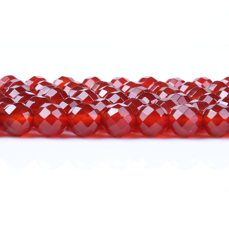 Ágata roja Natural de 64 caras, Gema fina de 6, 8 y 10mm, cuentas sueltas redondas, accesorios para pulsera, collar, pendientes, fabricación de joyas DIY