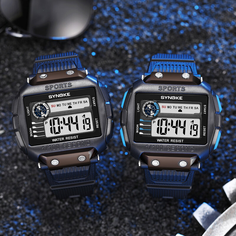 Synoke relógios digitais dos homens de luxo quadrado grande dial relógio esporte masculino 50m à prova dwaterproof água led relógio eletrônico militar relógio de pulso masculino