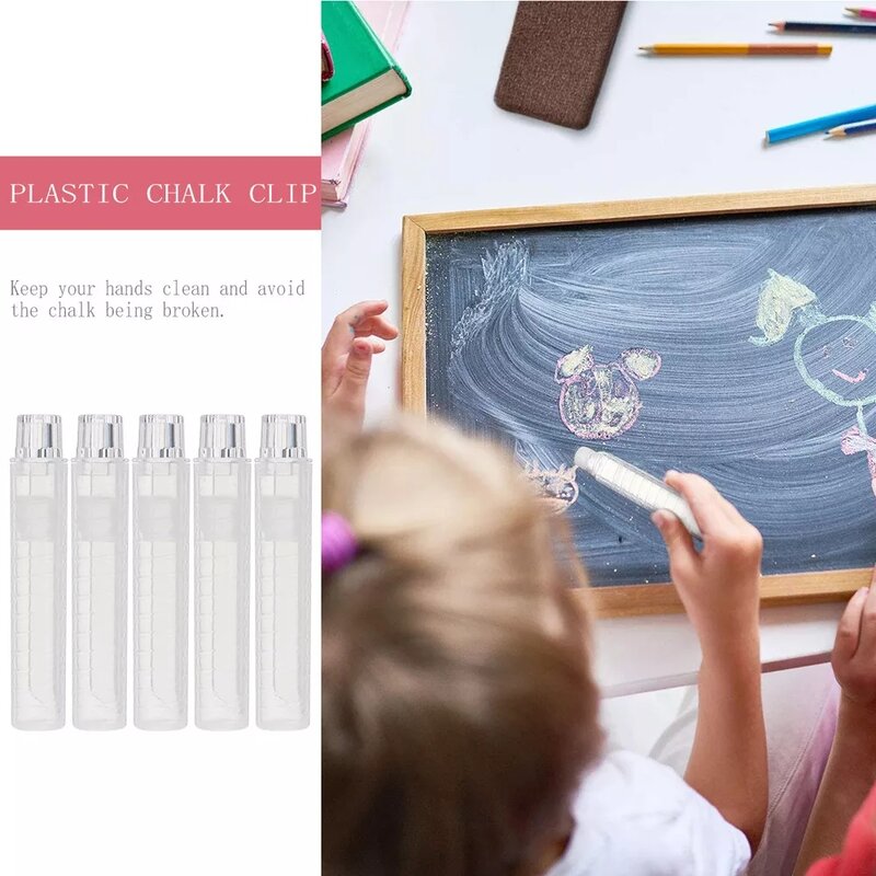 5 Buah Pemegang Kapur Tahan Lama Plastik Transparan Ramah Lingkungan Larut Air Klip Kapur Penutup untuk Cangkul Guru Alat Tulis Siswa