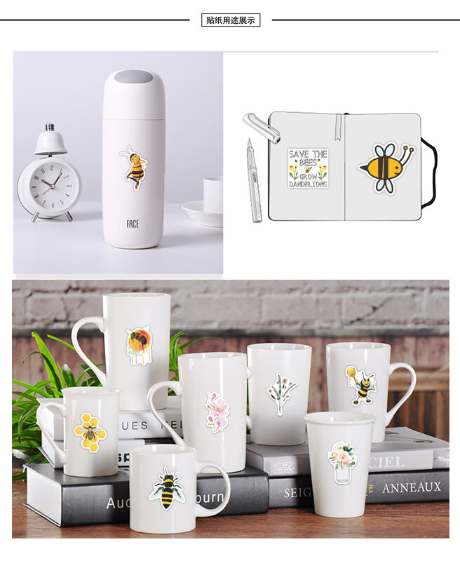50/100pcs 꽃과 꿀벌 낙서 스티커 팩 노트북 스케이트 보드 기타 컵 가방 방수 스티커 데칼 클래식 장난감
