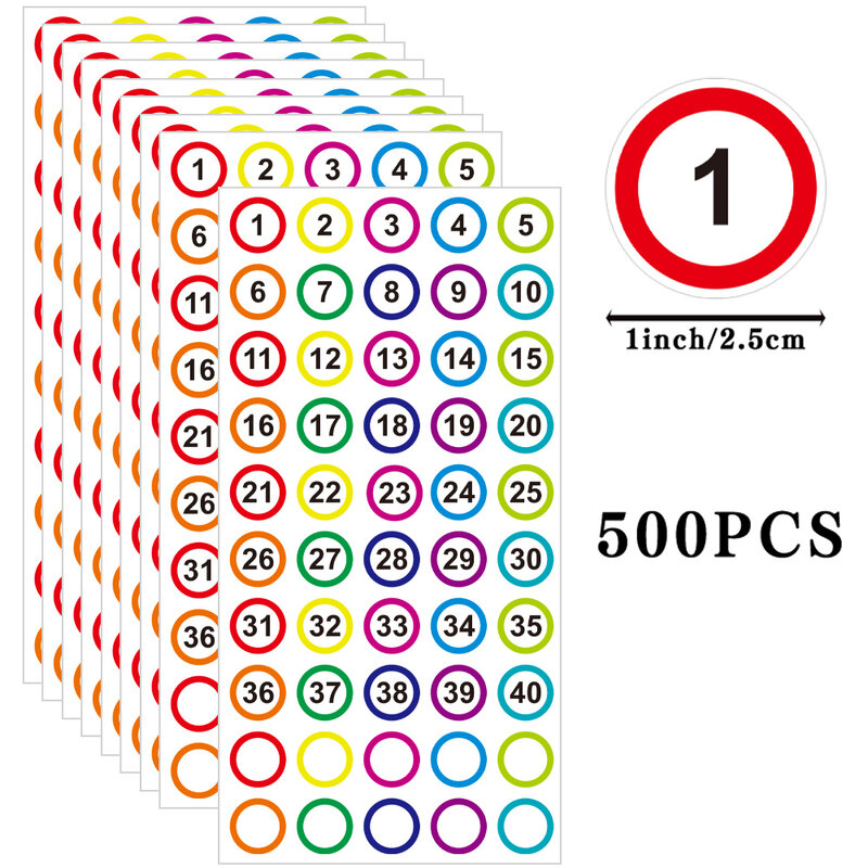 500 Buah Stiker Label Nomor Kecil 1-40 Stiker Bundar 1 Inci Label Perekat Diri untuk Stiker Perlengkapan Kelas Kantor Sekolah