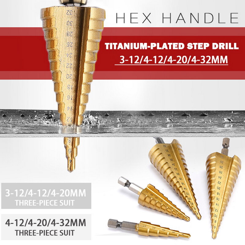 3-12mm 4-12mm 4-20mm Schritt Cone Drill Bit Loch Kraft Werkzeug Hex schaft Schritt Bohrer schaft Beschichtet Metall Bohrer