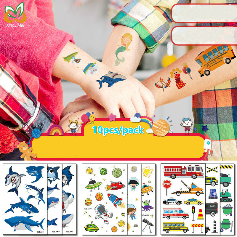 10pcs Shark Ocean Car Mermaid Set di adesivi per tatuaggi per bambini adesivo usa e getta divertente impermeabile giocattolo per bambini Christma