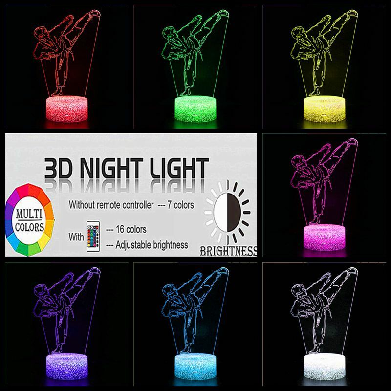 Medalla de lucha de boxeo con luz nocturna 3D, medalla de lucha de Taekwondo, oro, plata, bronce, regalo, decoración de dormitorio, luces de colores USB de escritorio