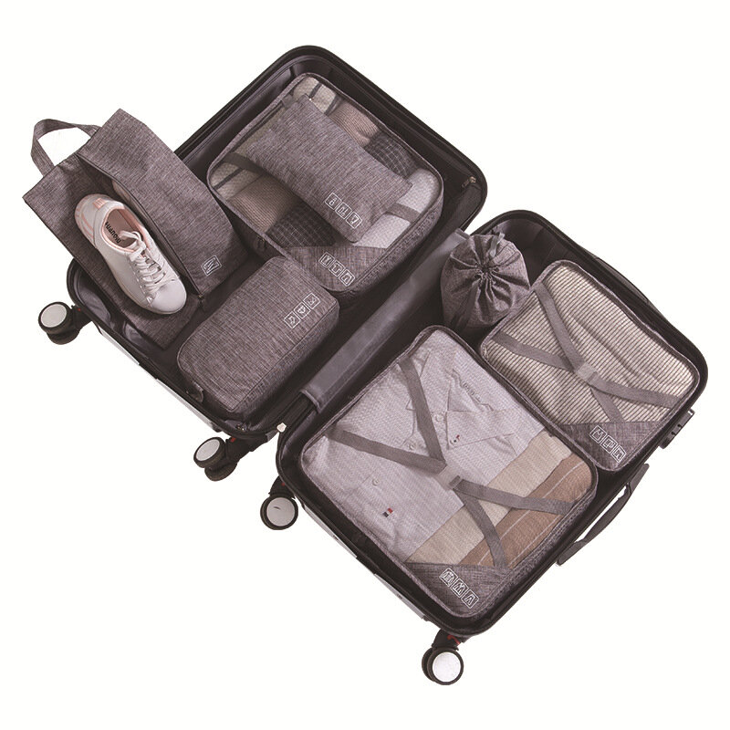 Дорожный органайзер для багажа, 7 шт./компл. водонепроницаемые мешки для хранения одежды, сетчатый мешок в упаковке, аксессуары для путешест...