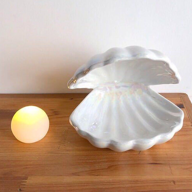 Keramik Nachtlicht Desktop Dekoration Shell Licht Schmuck Lagerung Dekorationen Europäischen Stil Nacht Lampe Rosa