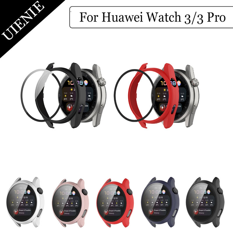 Capa protetora para relógio huawei 3 pro, capa de vidro temperado, cobertura total, acessórios para relógio inteligente huawei watch 3