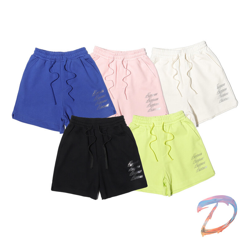 We11done-pantalones cortos deportivos con reflejo láser para hombre y mujer, Shorts holgados informales de gran tamaño, coloridos, Color caramelo