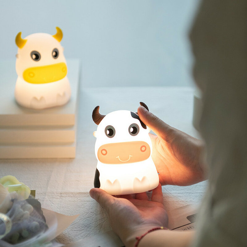 Nette Kuh Weichem Silikon LED Nachtlicht USB Aufgeladen 7 Farben Licht Ändern LED Schlafzimmer Licht Für Kinder LED Weihnachten licht