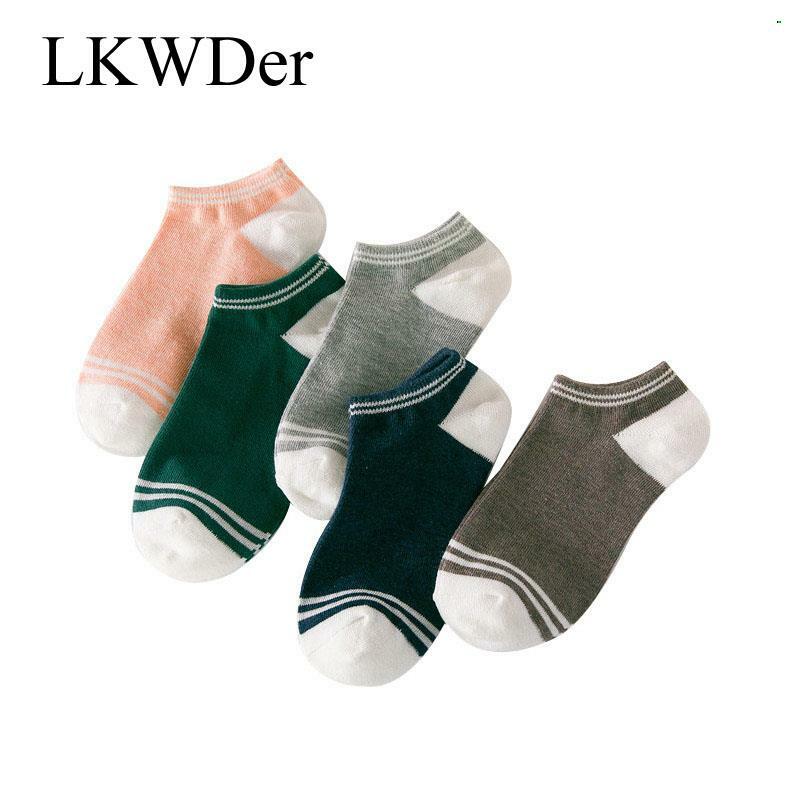 Chaussettes courtes en coton pour femmes, 5 paires, décontractées, respirantes, confortables, tendance, japonaises, coréennes, à rayures, 5 pièces