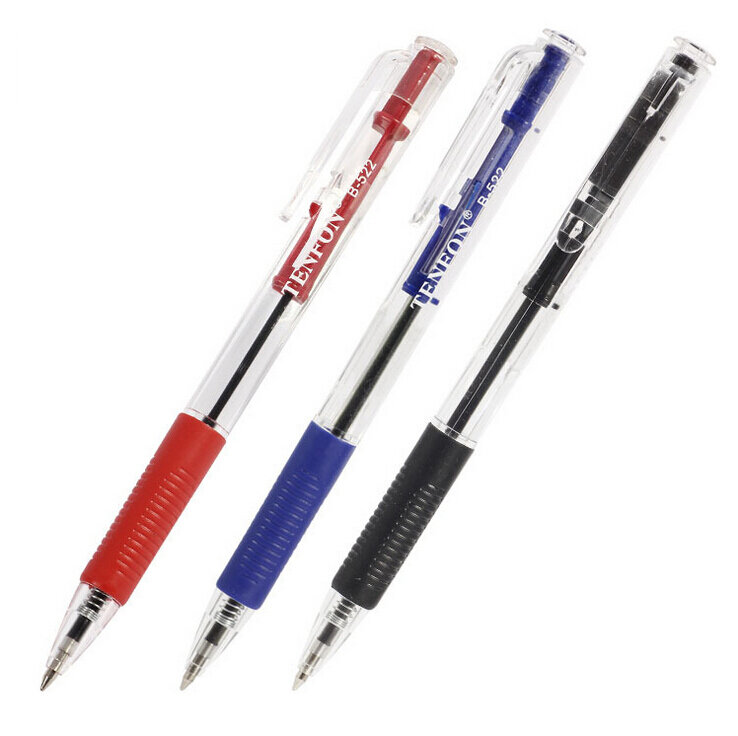 12 Pcs Plastic Ball-point Pen Red, Blue and Black Colors Ballpoint Custom Transparent Ballpoint Pen