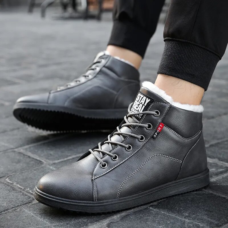 Size 44 45 artifical leather boots boy snow plush warmed shoes casual ankle martin boots men sneakers