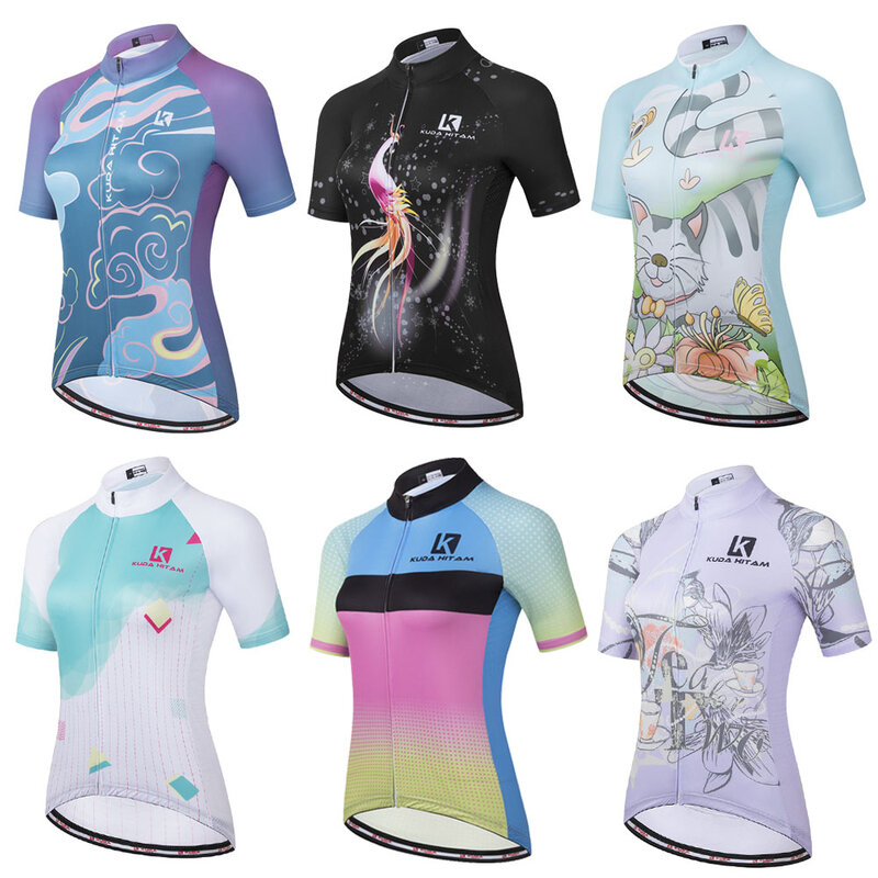 Camisa de ciclismo feminina manga curta, roupa esportiva de corrida parágrafo mountain bike, camisa respirável de verão, camisa parágrafo