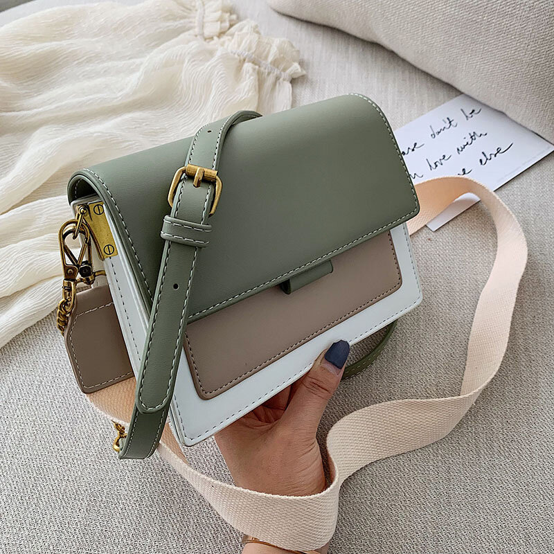 Mini bolso cruzado de cuero para mujer, bolsa de hombro con cadena verde, sencilla, de viaje, bolsa cruzada, 2021