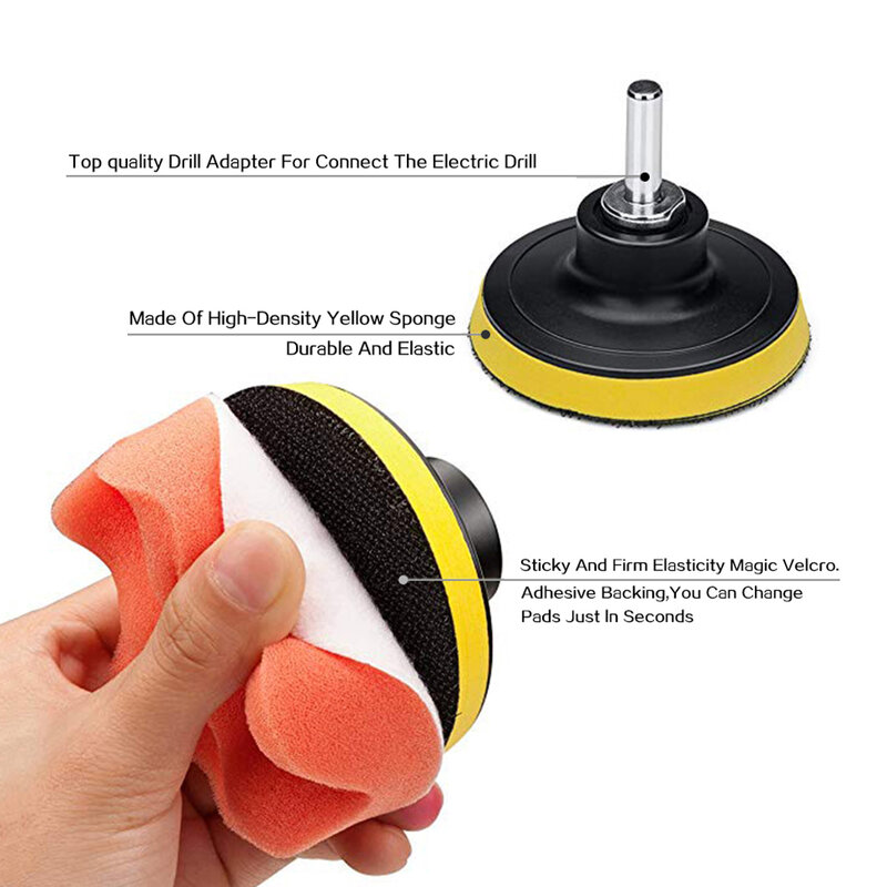 8pcs Buffing Sponge Pad Set 3 Inch Car Polishing Pad Kit Auto Buffing Waxing for Removes Scratches Drill Attachment
