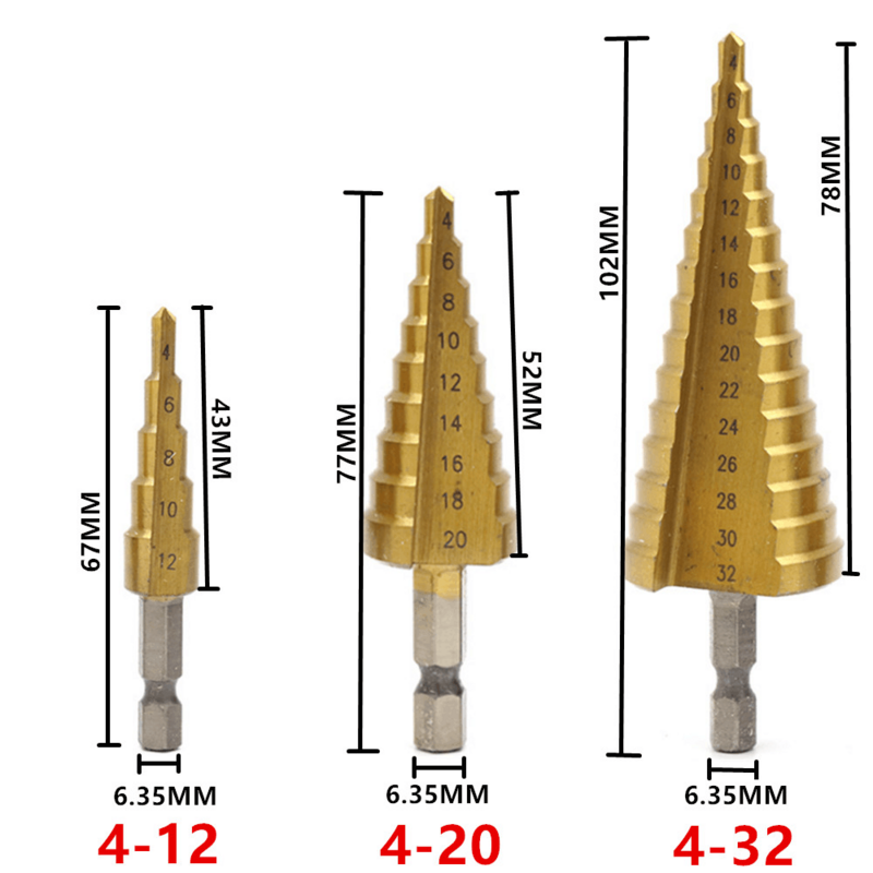 Metal Staggered Step Drill Bit Set High Speed Steel Titanium Woodworking Cone Cutting Drilling Electro Power Accessories Tools