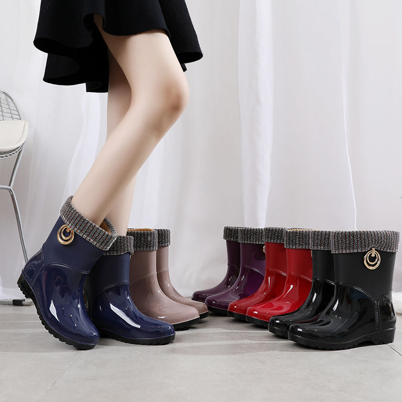 Feerldi 2021 여성을위한 새로운 브랜드 고무 부츠 올 시즌 워킹 방수 Rainboots 캐주얼 장화 Mid-calf Woman Shoes