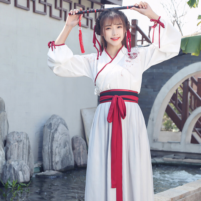 Hanfu Wanita Perbaikan Gaya Seni Bela Diri Kostum Peri Peri Elegan Segar dan Elegan Cina Kuno Gaya Pakaian