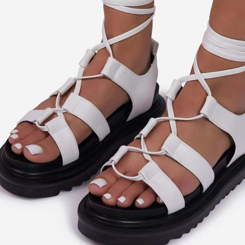 Sandalias de gladiador para mujer, zapatos de plataforma plana para playa, calzado informal atado en cruz de talla grande, de verano