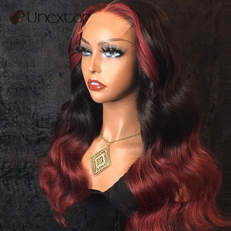 Highlight Wig Human Hair Burgundy Color 13x4 Lace Front Wigs Pre Plucked Remy Brazilian Human Hair Body Wave Wigs For Women