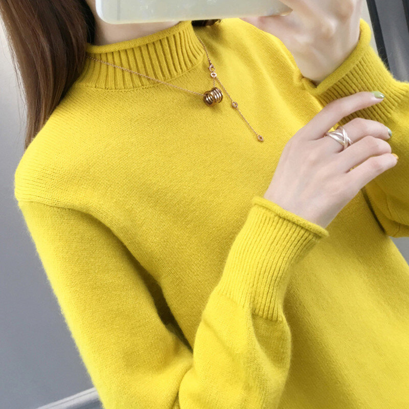Suéter de cuello alto para Mujer, camisa de fondo de Color liso, primavera 2023