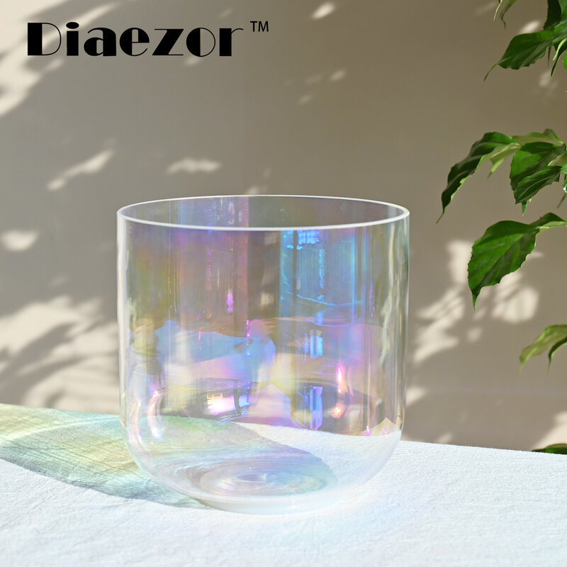 Diaezor 6 Inch 440Hz or 432Hz Clear Chakra Stress Relieving Alchemy magic Colorful Quartz Crystal Singing Bowl for Sound Healing