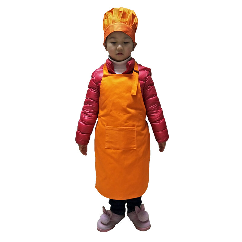 Colorido algodão sólido crianças avental e chapéu do chef avental conjunto criança cozinhar pintura avental avental de cozinha divertido pinafore