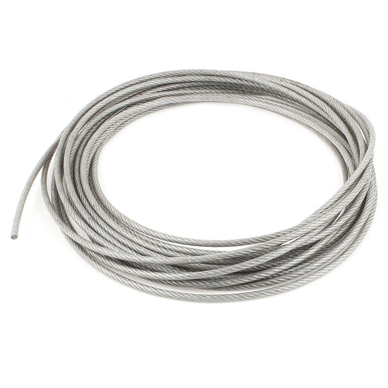 New 5mm Dia Steel PVC Coated, Flexible Wire Rope Cable 10 Meters Transparent + Silver