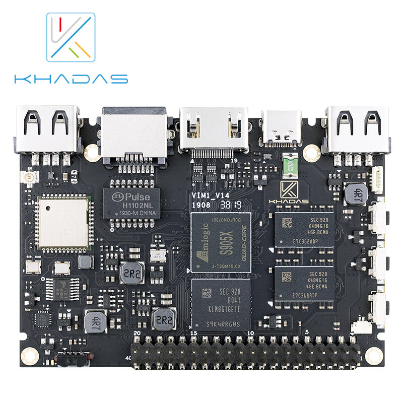 Placa básica do computador de khadas vim1 amlogic s905x com processamento de vídeo hlg hdr