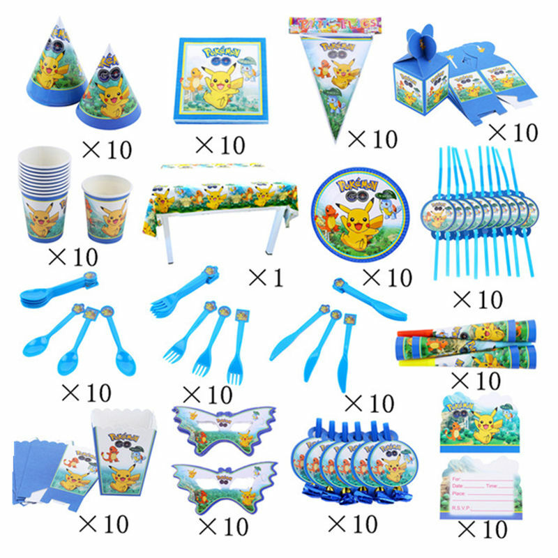 Pokemon Taschen-monster Familie Kind Geburtstag Party Pikachu Einweg Tischdecke Geschirr Tasse Platte Serviette Geschenk Tasche Spielzeug Geschenk