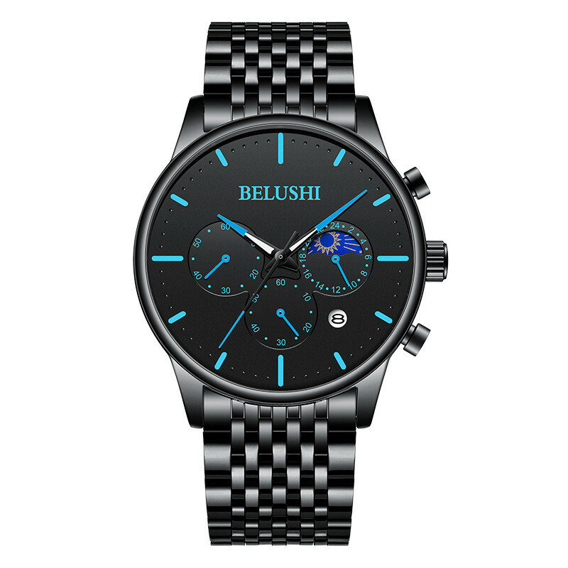 Relógios masculinos belhi luxo esporte relógio de pulso design exclusivo aço inoxidável data automática malha cinta masculina moda casual quartzo watche