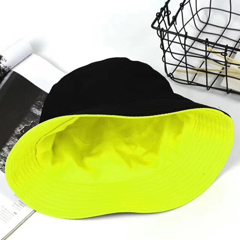 Fashion Women Solid Color Flat Cotton Reversible Fisherman Sun Hat Bucket Cap Flat Cotton Reversible Fisherman  Hat Bucket Cap