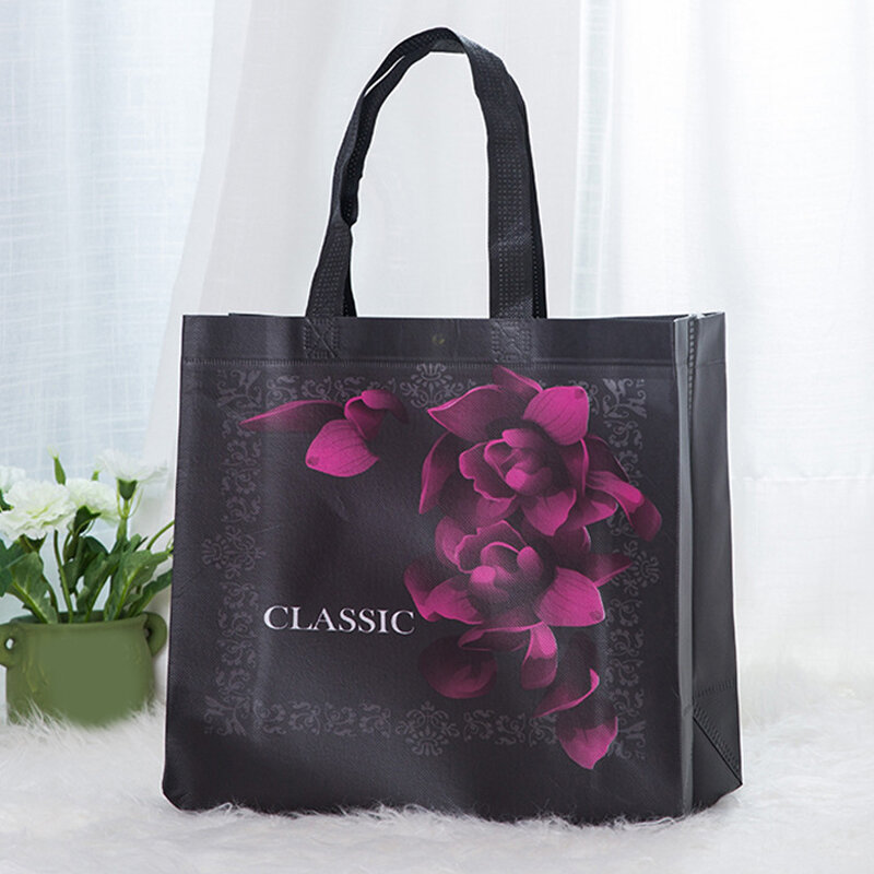 Foldable Non-woven Fabric Shopping Bag Reusable Idyllic Rose Flowers Print Tote Pouch Women Travel Storage Handbag Shoulder Bag