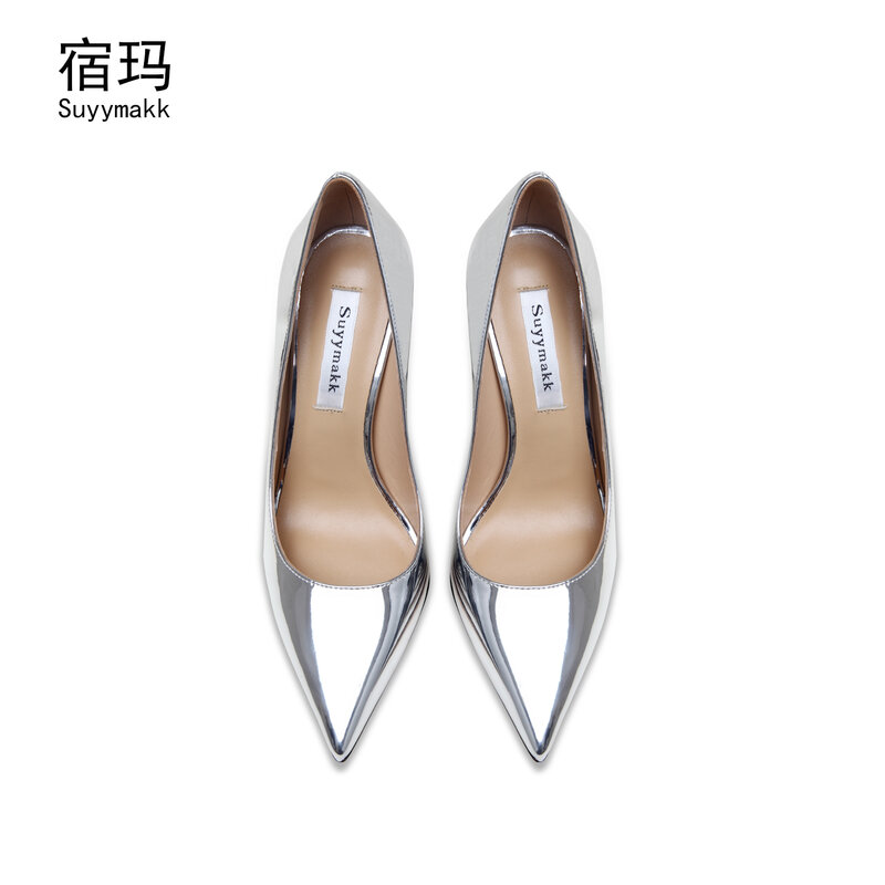 Autumn Real Leather Classics Pumps 2022 For Women's High Heel Shoes Bottom Patent Leather 8cm 10cm Thin Heel Sexy Wedding Shoes