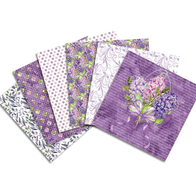 Paquete de papel con patrón de flores púrpuras, papel de álbum de recortes creativo, almohadilla de fondo artesanal hecha a mano, 6 "x 6", 24 hojas