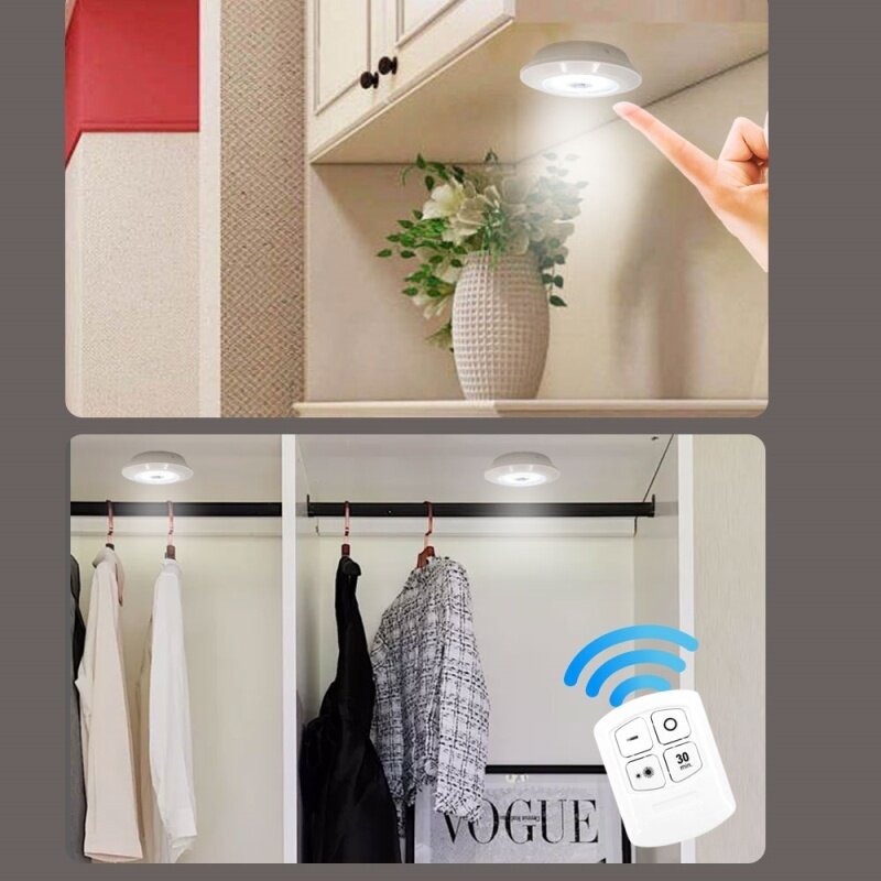 3W Super Bright Cob ภายใต้ตู้ Light LED ไร้สายรีโมทคอนโทรล Dimmable ตู้เสื้อผ้าโคมไฟกลางคืนห้องนอนตู้เสื้อผ้าห้อง...