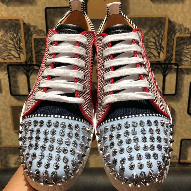 Winter Luxury Men's Designer Spikes Leather Shoes Man Fashion Glitter Casual Shoes Charm wedding dress prom Footwear Size 35-48