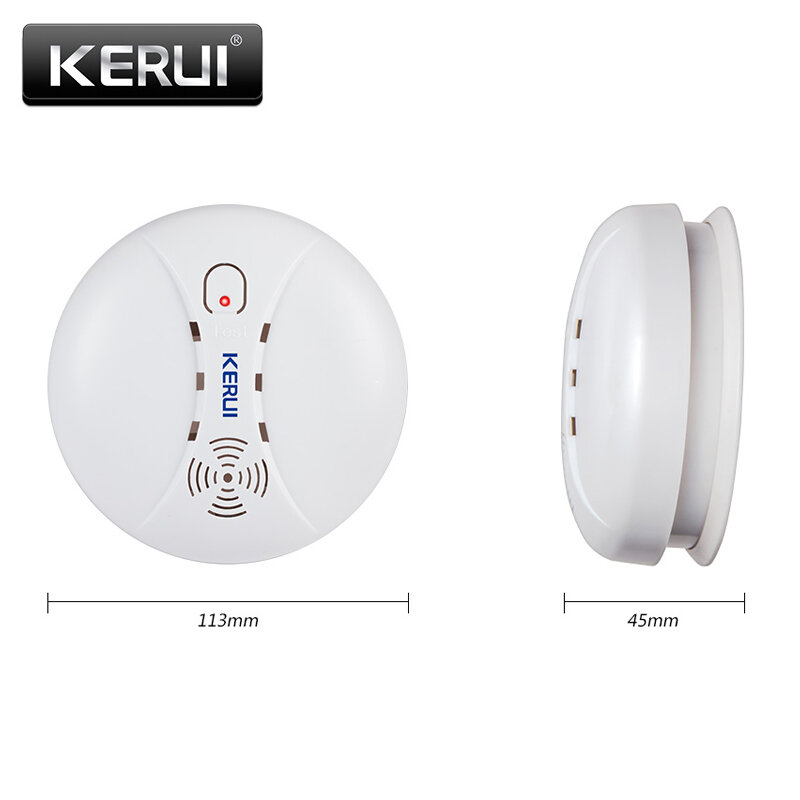 Kerui sem fio 433mhz detector de fumaça incêndio casa cozinha segurança sensor de fumaça alarme para gsm wifi sistema de alarme usado independentemente