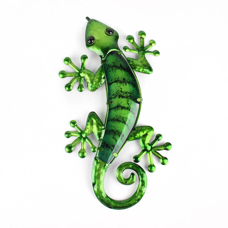 Arte de parede de metal gecko para decoração caseira, jardim, ar livre, lagarto, estátuas e esculturas de animais