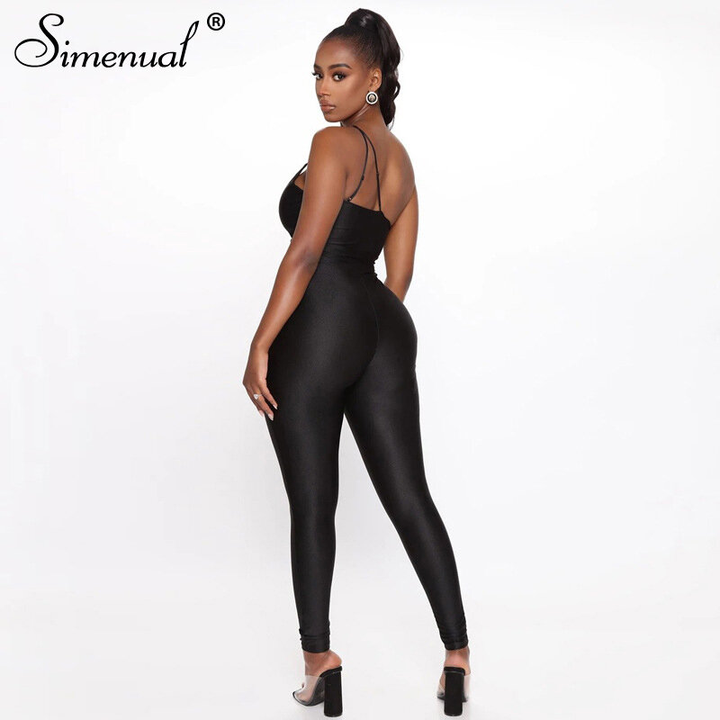 Simenual V Neck Strap Fitness Bodycon Women Jumpsuits Sportswear 2021 Summer Workout Outfits Backless Casual Fashion Jumpsuit