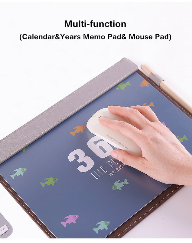 Sharkbang 2021.7-2022.12 Creative PU multifunzione 365 giorni Desktop anni calendario Agenda e cartella File cartoleria Mouse Pad