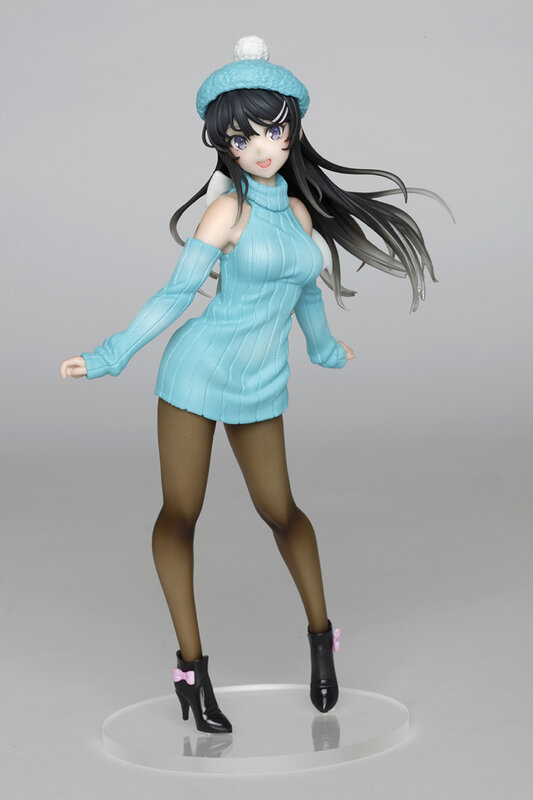 Figura de ação anime taito hentai 20cm original, aobuta sakurajima mai, vestido de malha, ver mai senpai, brinquedos de modelo de boneca