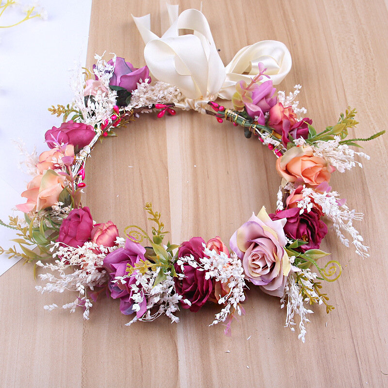 Corona de flores para novia, bandana Bohemia para el pelo, diadema Floral para niña, accesorios para el cabello para fiesta en la playa romántica