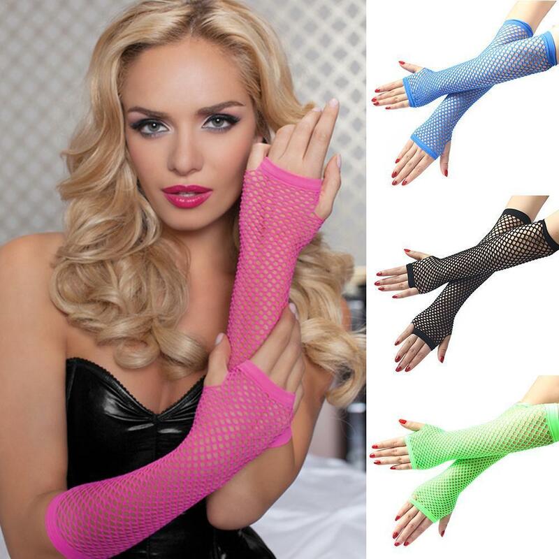 Guantes sin dedos de encaje de rejilla para mujer, manoplas de mano largas de alta elasticidad, accesorios Vintage para fiesta