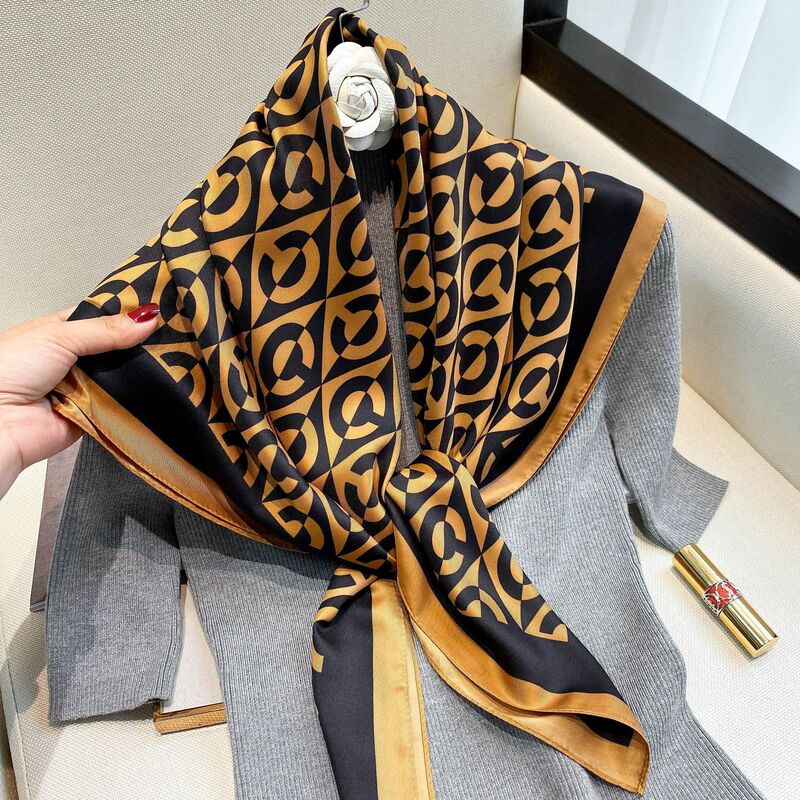 2022 clássico 90*90cm moda xadrez cachecóis feminino foulard geométrico totem quadrado senhora do escritório bandanna silenciador muçulmano lenços de cabeça
