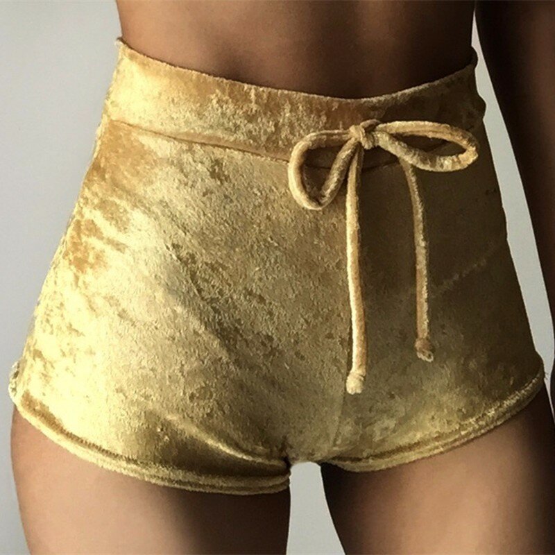 2021 New Ladies Sexy High Waist Velvet Tight-fitting Drawstring Shorts Casual Winter Plus Size Lace-up Tight-fitting Hip Shorts