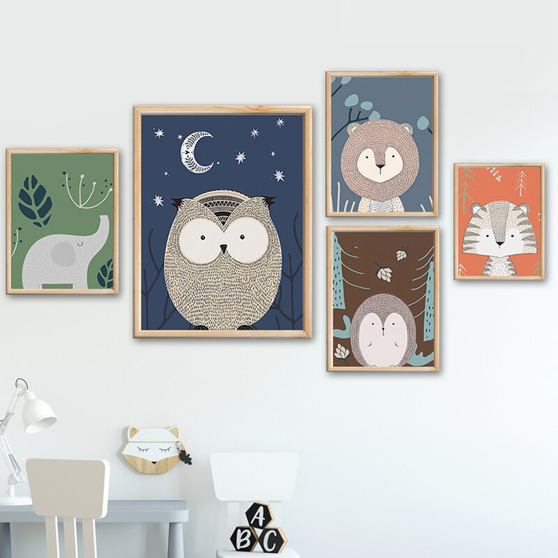 Настенная картина для детской комнаты, животные, лиса, олень, тигр, Лев, сова, медведь, постеры и принты на холсте в скандинавском стиле, декор...