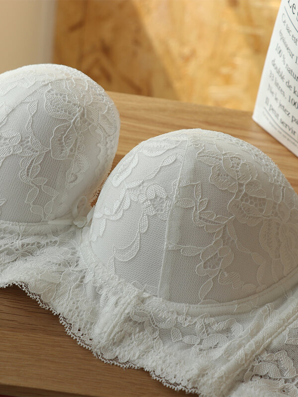 VANZTINA Women's Underwear Lace Strapless Sexy Bra Half Cup White Brassiere Lnvisible Lingerie Bras For Women