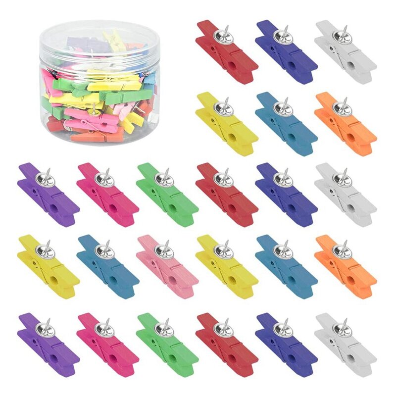 50 Pcs สีสัน Push Pins คลิปไม้หมุด Pushpin Tacks ไม้หัตถกรรม Pins Drawing Pins ตกแต่งกระดาษคลิปไม้