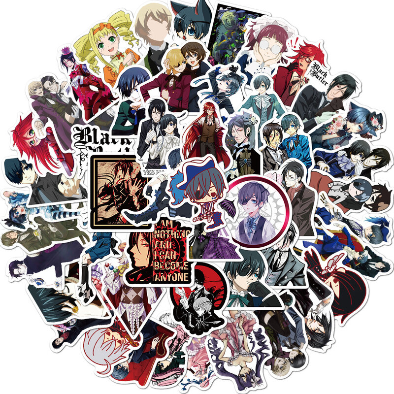 10//50 Buah Paket Stiker Kepala Pelayan Hitam untuk Hadiah Anak-anak Stiker Anime Kartun untuk Alat Tulis Koper Laptop Stiker Kulkas Gitar